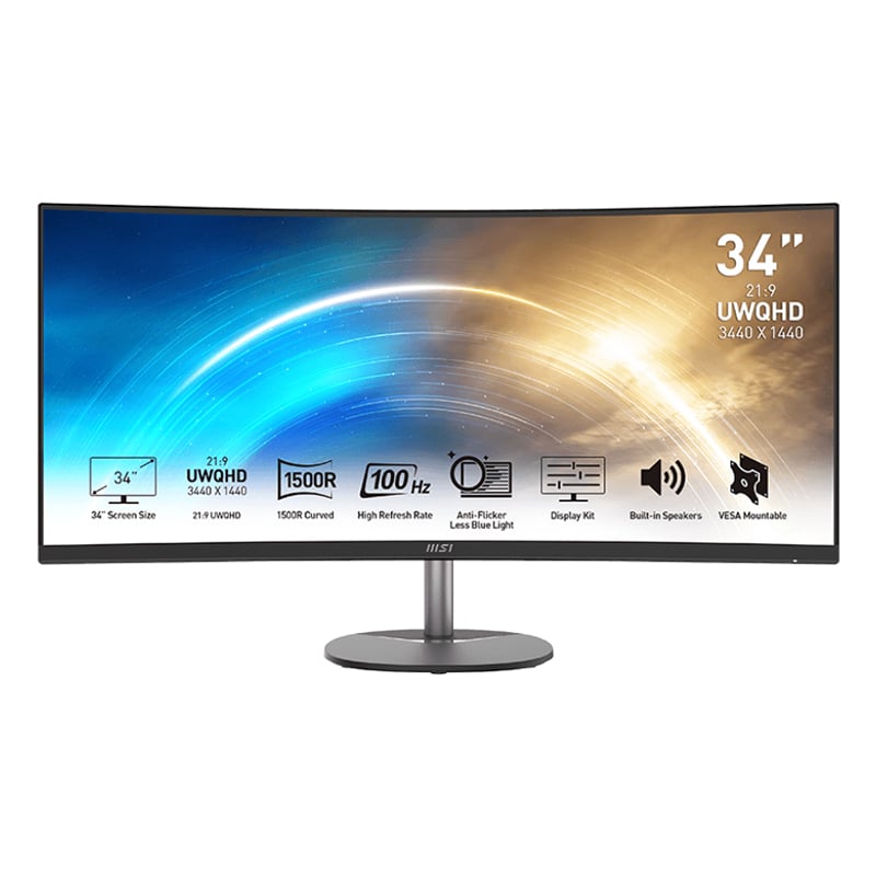 MSI PRO MP341CQ 34? VA Ultrawide Curved Pro Monitor (1500R, 3440x1440, 1ms, 100Hz) | dynacor.co.za